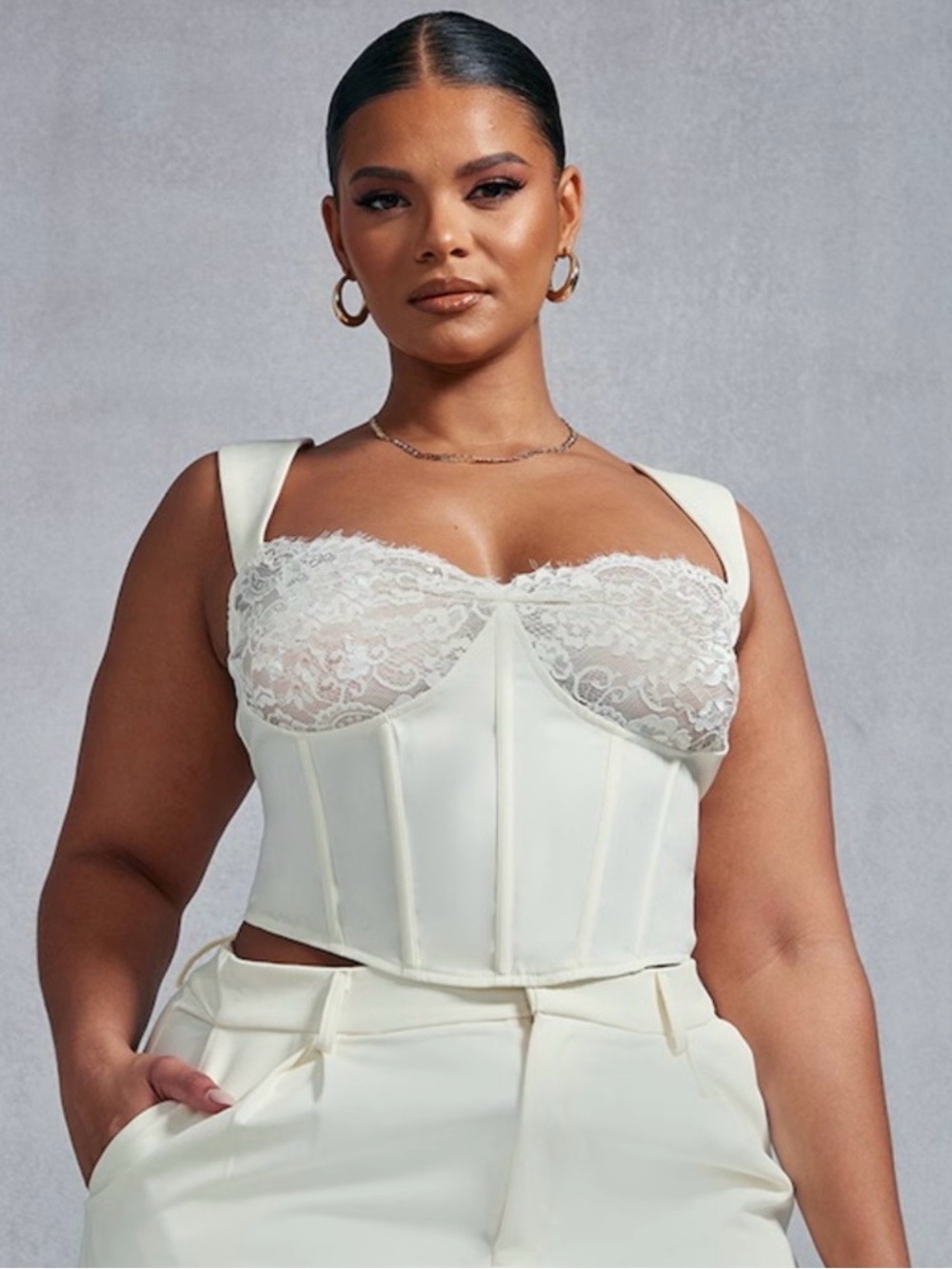 NWT PrettyLittleThing Lace Corset Top, Cream White, Size US12